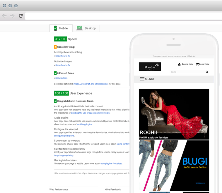 Google Site PageSpeed mediu peste 90